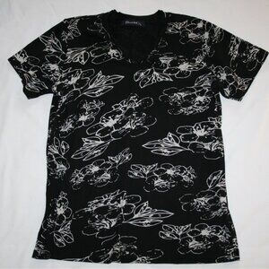 Denim & Co Black Floral Print T-Shirt Small